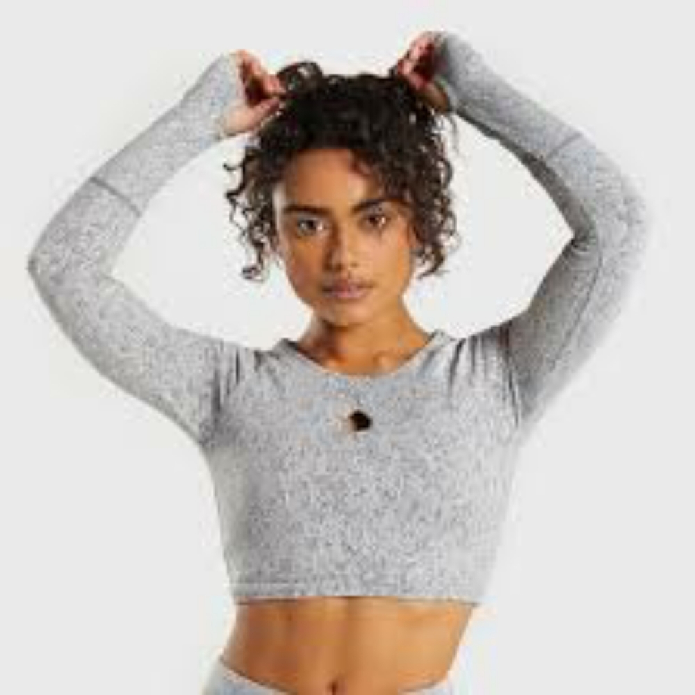 Gymshark fleur texture long sleeve crop charcoal